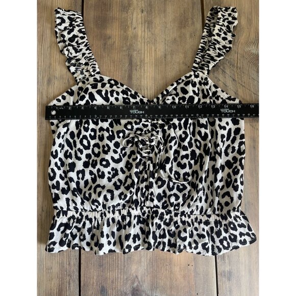 Forever 21 Cheetah Print Tank Top Womens S Cropped Flutter Sleeve Ruffle - Picture 6 of 7